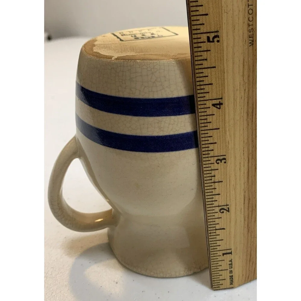 Vintage Antique R.R.P.C. RRP ROSEVILLE POTTERY Blue Stripes Pitcher Creamer
